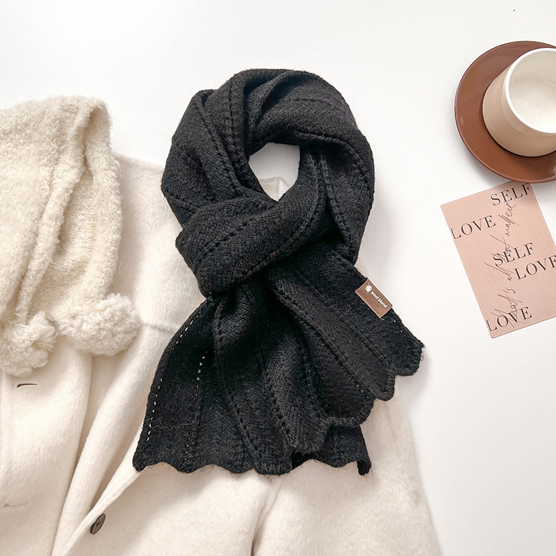 黑色针织毛线厚围巾男女学生情侣秋冬季护颈短小围脖送男朋友礼物