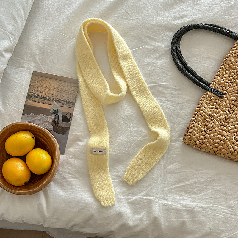 韩版细窄长条y2k辣妹毛绒针织小围巾女春秋小众设计时尚穿搭围脖