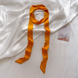 姜黄色长条细窄小丝巾2米超长飘带扎头编发带领带腰带颈饰围脖子