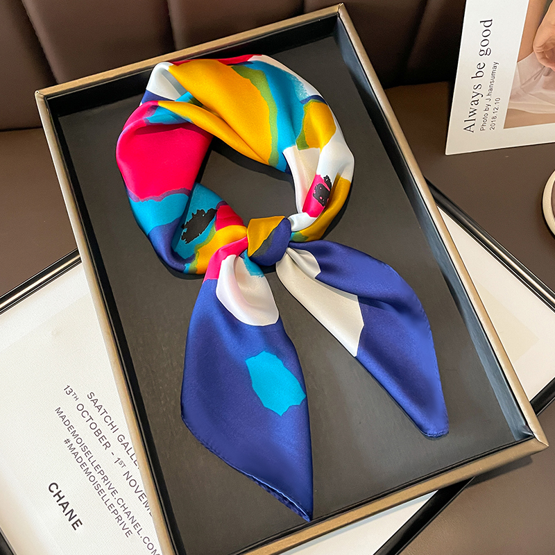 蓝色小方巾丝巾女春秋夏季搭配衬衫空姐职业装饰护颈围脖子薄围巾