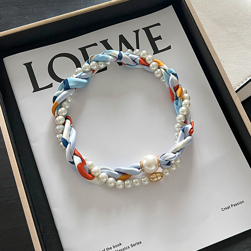 磁吸扣珍珠锁骨项链长条小丝巾女夏季护颈围脖子薄围巾系脖高级感