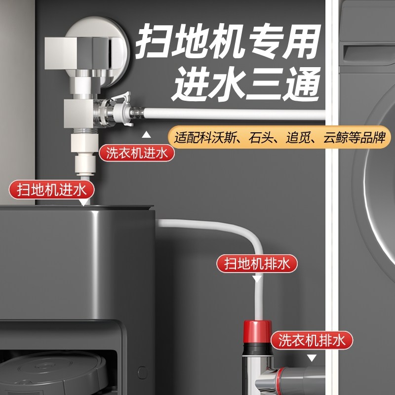 扫地机器人专用进水角阀三通水龙头洗衣机一进二出下水管3分接头