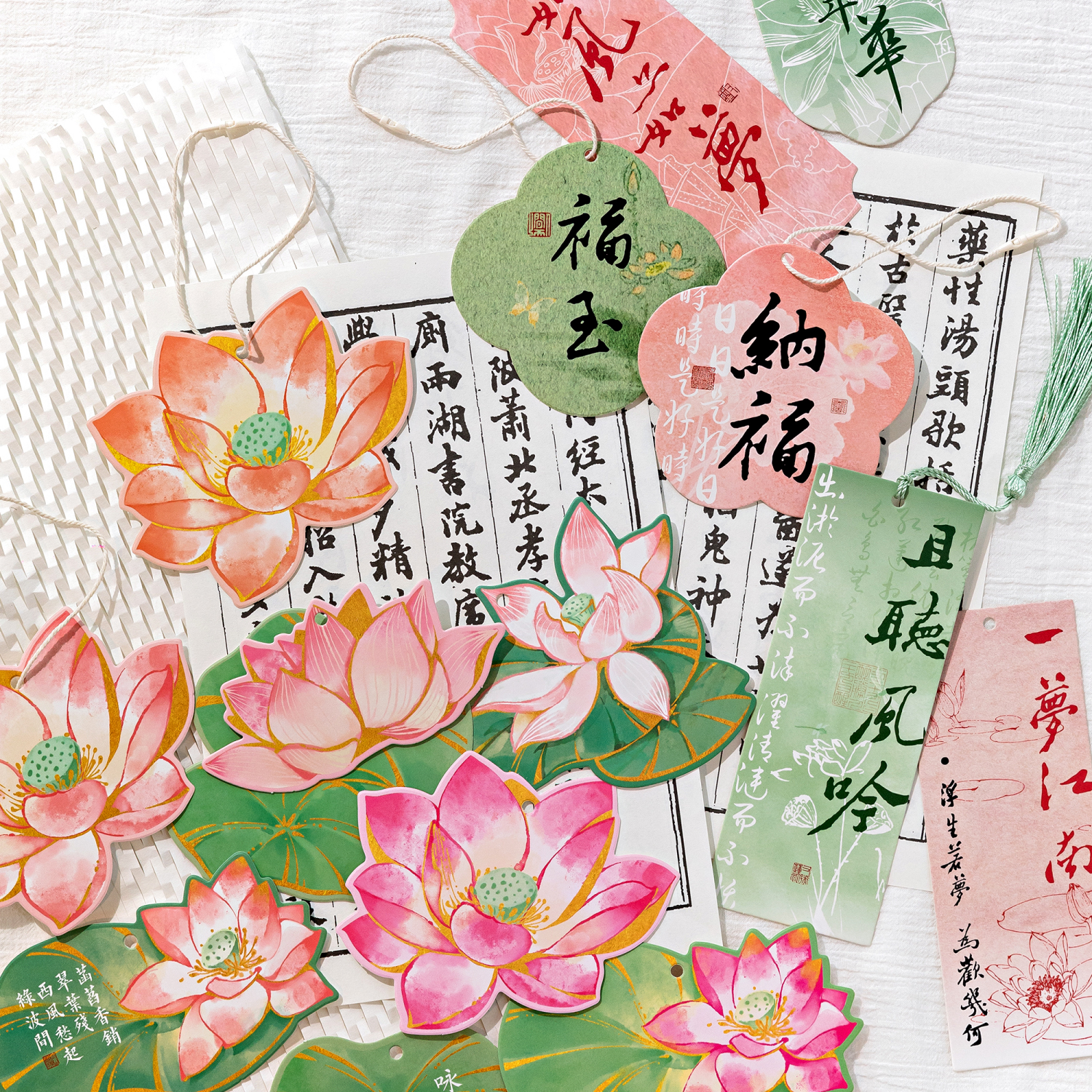 颂茵荷花diy书签吊卡挂件