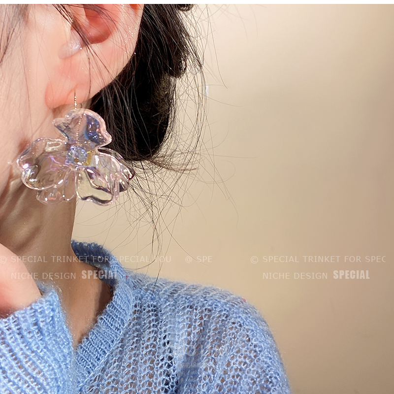 心头爱~peddle 超仙水晶花朵耳环小众设计感高级ins撞色耳钉耳饰