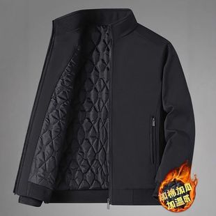 中老年爸爸装 外套男新款 带毛领保暖加厚夹克 加绒冬装 2025年冬季