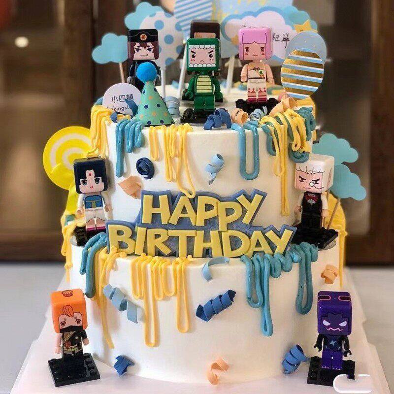 迷你世界主题蛋糕装饰摆件我的世界积木人偶儿童孩生日插件插牌
