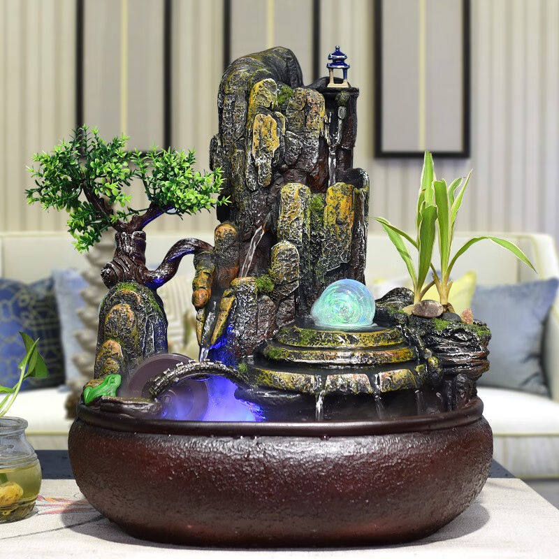 天通泰假山流水喷泉风车水轮摆件开业礼品盆景招财转运球客厅办公