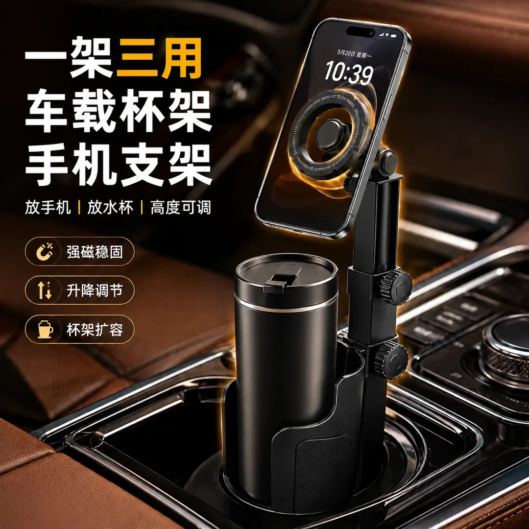 强磁磁吸可调车载手机支架