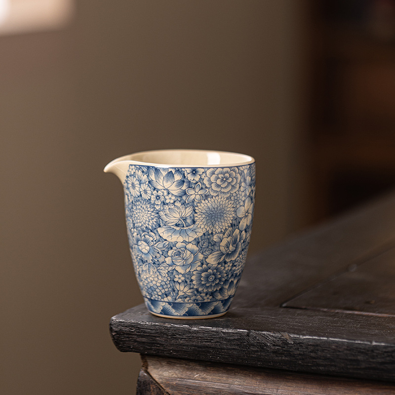 陶泥汝窑黄青花瓷茶海公杯分茶器汝瓷家用公道杯陶瓷复古加厚