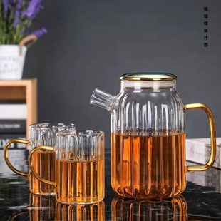 家用围炉煮茶茶具 祖母绿盖竖纹壶凉水壶高硼硅玻璃冷水壶果汁壶