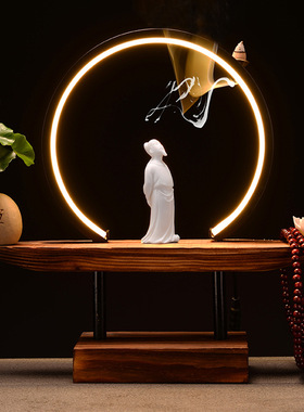 中式摆件新中式客厅大摆件禅意灯圈倒流香炉家居玄关装饰品