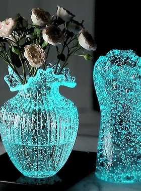 创意夜光浪花口玻璃花瓶家居摆件猫爪荧光花瓶漫天星玄关