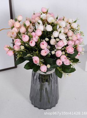仿真青青苞小玫瑰花仿真多头把束小花婚庆酒店家居装饰摆件绢