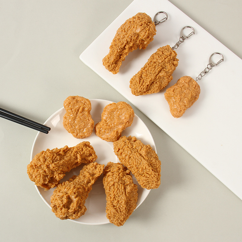 仿真鸡翅鸡腿鸡块模型挂件仿真炸鸡食物食玩钥匙扣挂饰学生礼物