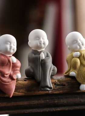 创意陶瓷小和尚摆件禅意小沙弥多肉花盆假山造景鱼缸盆景家居饰品