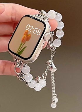 适用华为fit3手环表带小香风猫眼石珍珠表链华为手环Fit2高级女串珠手链华为FIT/new/雅致款金属腕带Fit3腕带