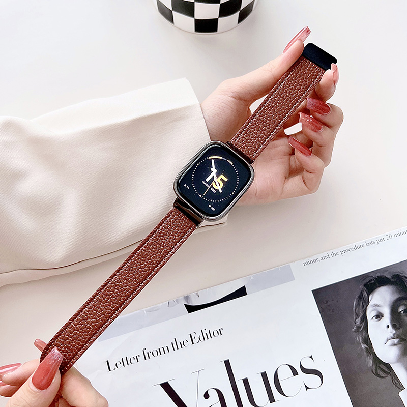 适用红米watch3表带红米3青春版智能watch2真皮金属磁吸折叠扣redmiwatch腕带荔枝纹皮质男女时尚轻奢表链