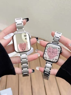 適用ApplewatchS10表帶小蠻腰細(xì)款 5代se表帶小香風(fēng)46mm腕帶女45mm表帶 三株蘋(píng)果s9不銹鋼金屬蘋(píng)果iwatch8
