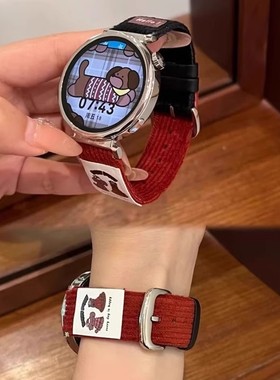 适用华为gt5表带秋冬新款柔软灯芯绒插画表带watch4/3Pro腕带GT4编织gt3/gt2表带46/41mm荣耀手表5女18mm表链