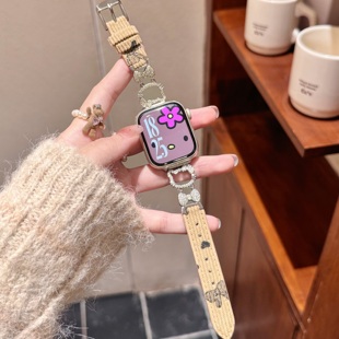 镶钻kitty凯蒂猫金属拼皮质腕带华为Fit43女红米watch6 8腕带 4苹果iWatchS11 适用小米9Pro表带秋冬款