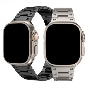 适用苹果iwatchS10表带小方块钛合金属钢带Applewatch9/8/7/6/5/4代se不锈钢金属表带45mm通用46mm表带