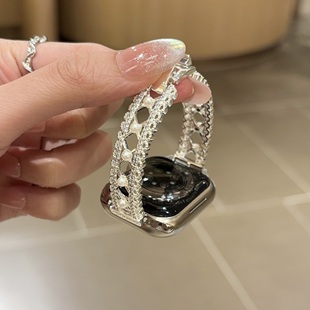 6代se2女41mm高级46mm红米watch54镶钻华为Fit4 适用小米9pro表带ins珍珠镂空蕾丝花环金属链iwatchS10