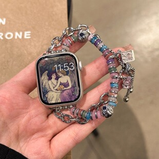 适用华为Fit5表带ins塔罗牌串珠表链iwatchS11/10/9/8/7/6代se3女41mm表带45mm小米10Pro腕带波西米亚红米654