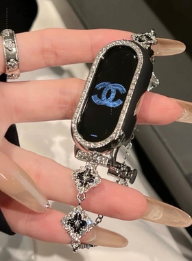 适用小米手环10nfc表带ins闪钻四叶草金属表链小米8/9Pro腕带红米watch5/4/3代镶钻小米9/8/7/6/5NFC伸缩表链