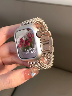 适用applewatch8苹果表带45mm钢带金属不锈钢表带表链ins个性时尚ultra8表链iwatch7654321代44mm表带SE腕带