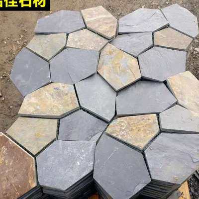 天然青石板岩冰裂纹网贴石庭院砖墙面防滑地面砖花园广场户外地砖