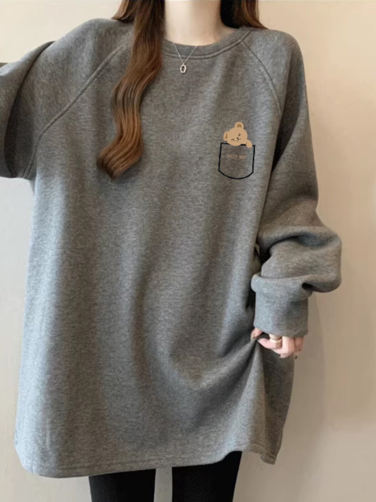 100% Cotton base layer for women, spring, autumn, winter, long-sleeved, thickened, medium-long style, covering the buttocks
