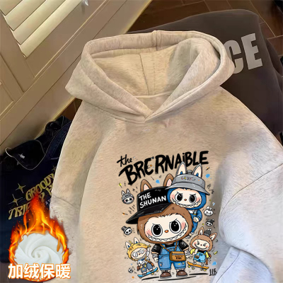 100%纯棉男童加绒加厚连帽卫衣秋冬新款中小儿童宝宝帅气印花上衣