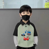 小孩儿童宝宝时尚 100%纯棉男童polo翻领长袖 t恤春秋新款 帅气上衣