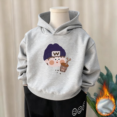 纯棉男童加绒加厚连帽卫衣2025秋冬新款中小儿童宝宝洋气卡通上衣