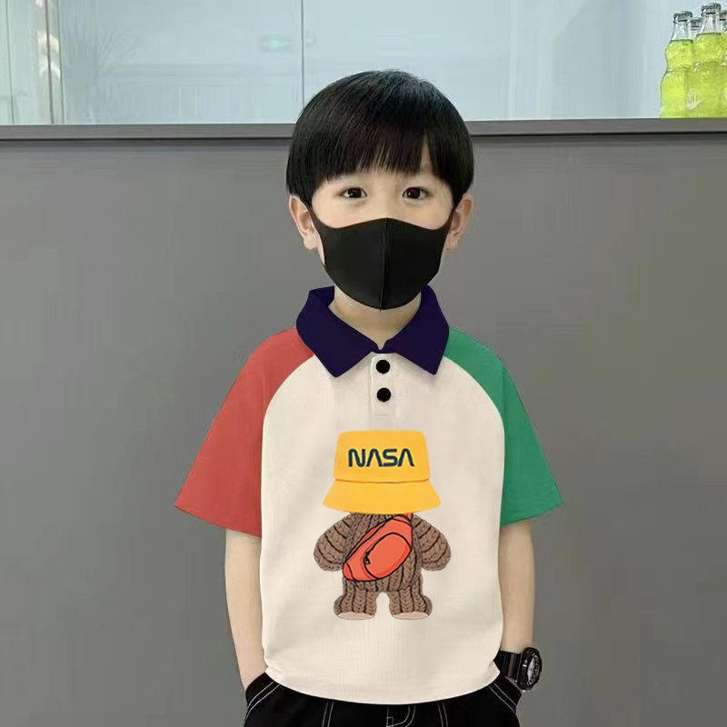100%纯棉男童装拼色polo翻领短袖T恤夏季新款帅气百搭印花上衣服