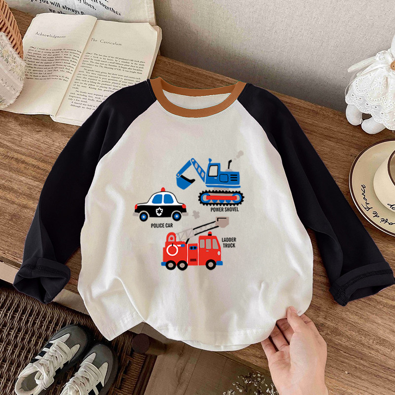 100%纯棉男童拼色圆领长袖T恤2026春秋新款儿童宝宝休闲韩版上衣