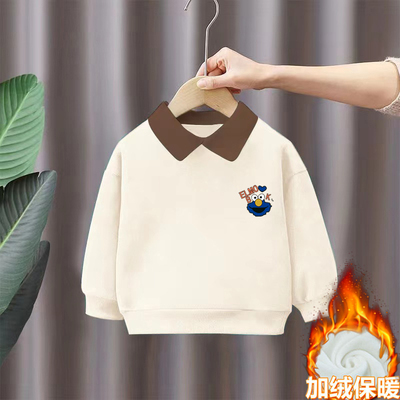 100%纯棉男童加绒加厚长袖POLO领卫衣秋冬季新款儿童宝宝保暖上衣
