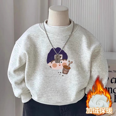 纯棉男童加绒加厚圆领卫衣2025秋冬新款中大儿童宝宝休闲卡通上衣