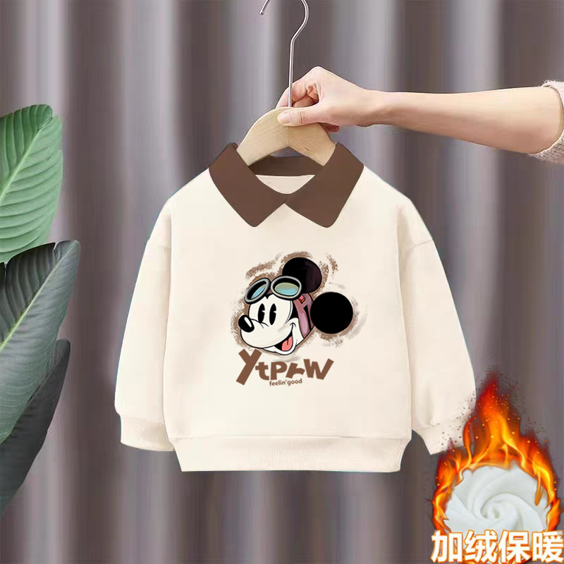 纯棉男童POLO翻领加绒加厚卫衣秋冬新款小孩儿童宝宝动漫印花上衣