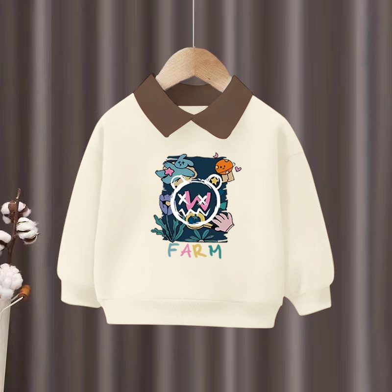 100%纯棉男童装Polo领卫衣春秋季新款儿童宝宝卡通帅气印花上衣服