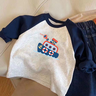 儿童宝宝卡通百搭休闲打底上衣 韩版 纯棉男童插肩长袖 T恤春秋新款