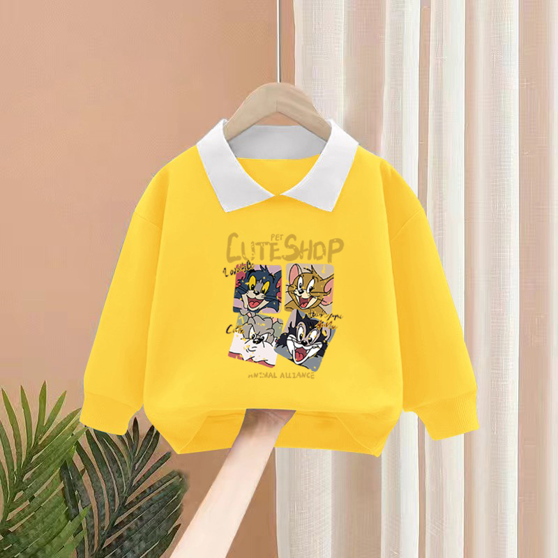 100%纯棉男童装Polo领卫衣春秋季新款儿童宝宝卡通帅气印花上衣服