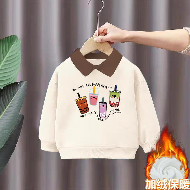 100%纯棉男童POLO翻领加绒卫衣秋冬新款中小儿童宝宝卡通洋气上衣