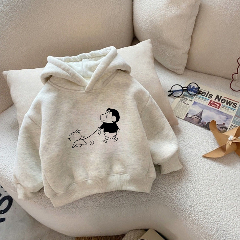 纯棉男童加绒加厚连帽卫衣2025秋冬新款中小儿童宝宝卡通洋气上衣