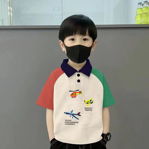 100%纯棉男童插肩polo翻领短袖T恤2026夏季新款儿童宝宝百搭上衣