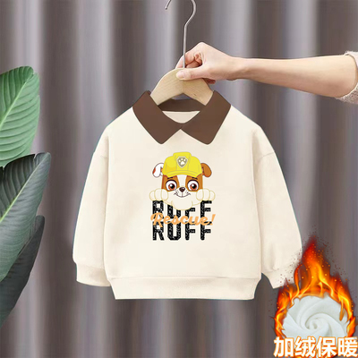 100%纯棉男童加绒加厚长袖POLO领卫衣秋冬装儿童宝宝百搭保暖上衣