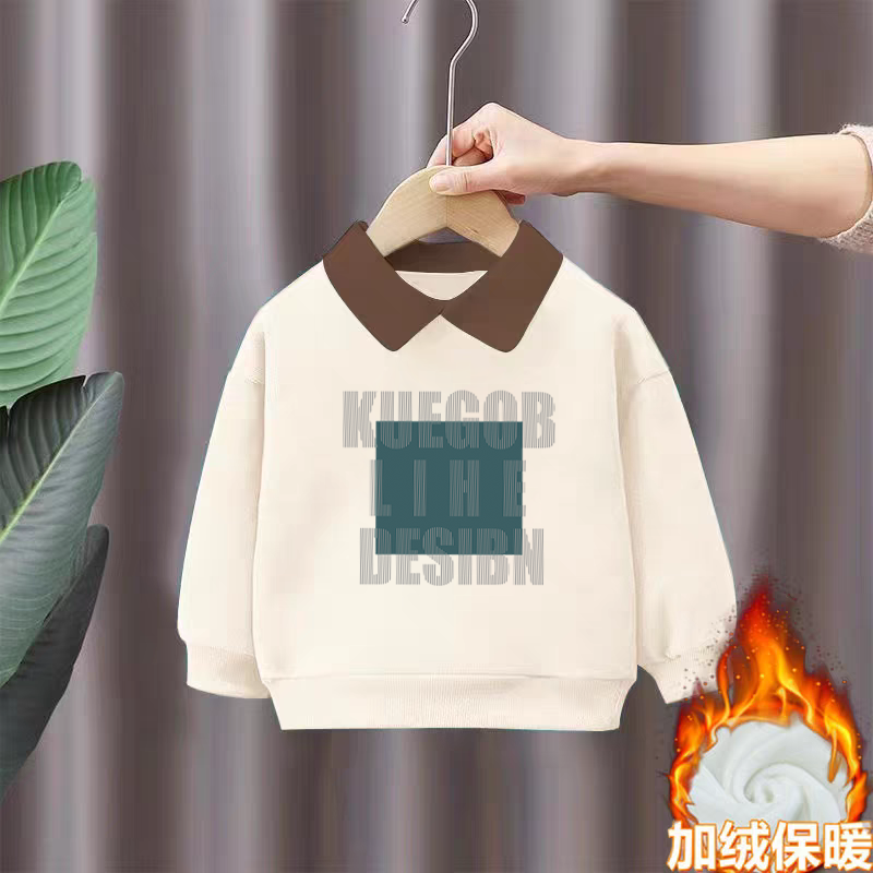 100%纯棉男童POLO翻领加绒卫衣秋冬新款中小儿童宝宝洋气百搭上衣