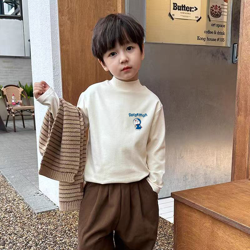 男童半高领双面德绒内搭打底衫秋冬新款儿童宝宝卡通动漫保暖上衣