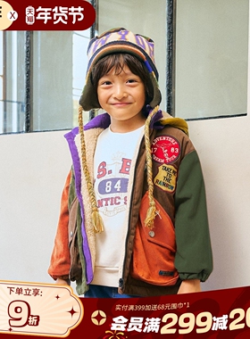 BREEZEsquare专柜同款儿童灯芯绒复古贴布加绒棉服外套R502015