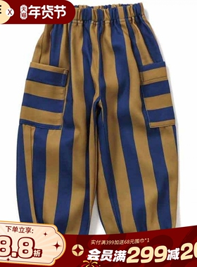 BREEZEsquare专柜同款儿童条纹拼接休闲大口袋工装裤J421745
